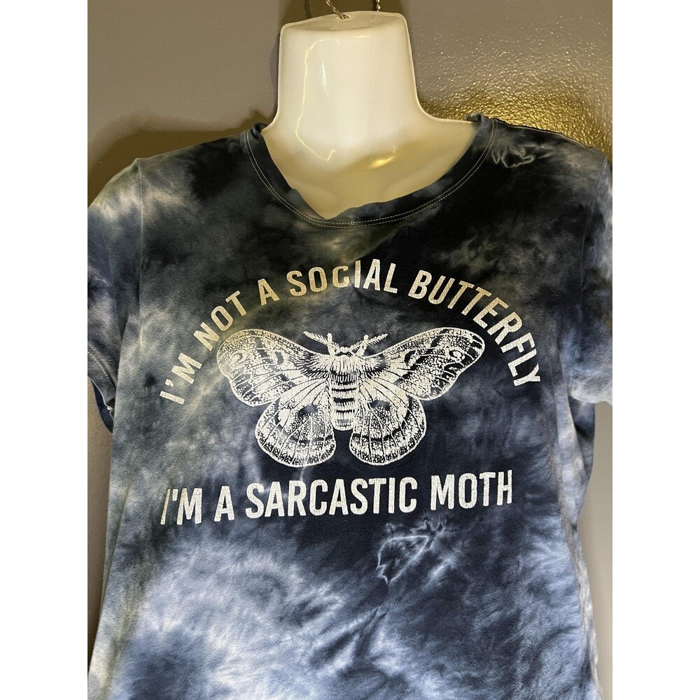 Hot Topic Shirt Womens Size Small Black Tie Dye Sarcastic Moth Graphic Tee - Picture 2 of 9